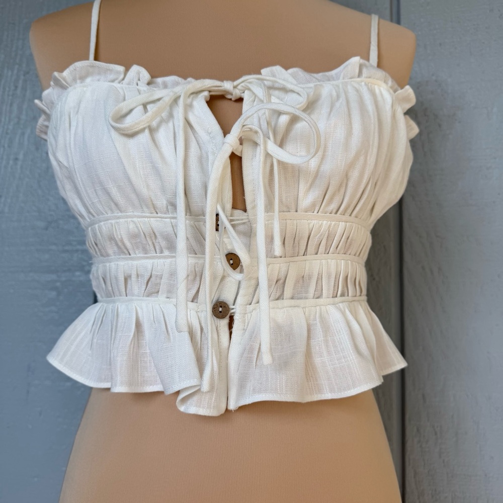 Beachy Linen blend creamy white halter style bodycon summer crop top